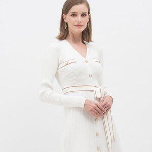 NWT Chicwish Shimmer Contrast Line Buttoned Knit Dress in White